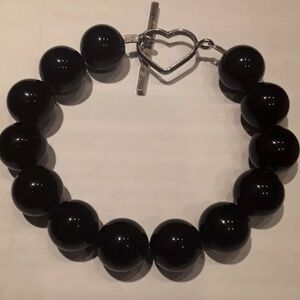 High-end Black Kalibre Harlene Korey Signed Sterling Silver Onyx Bracelet RARE